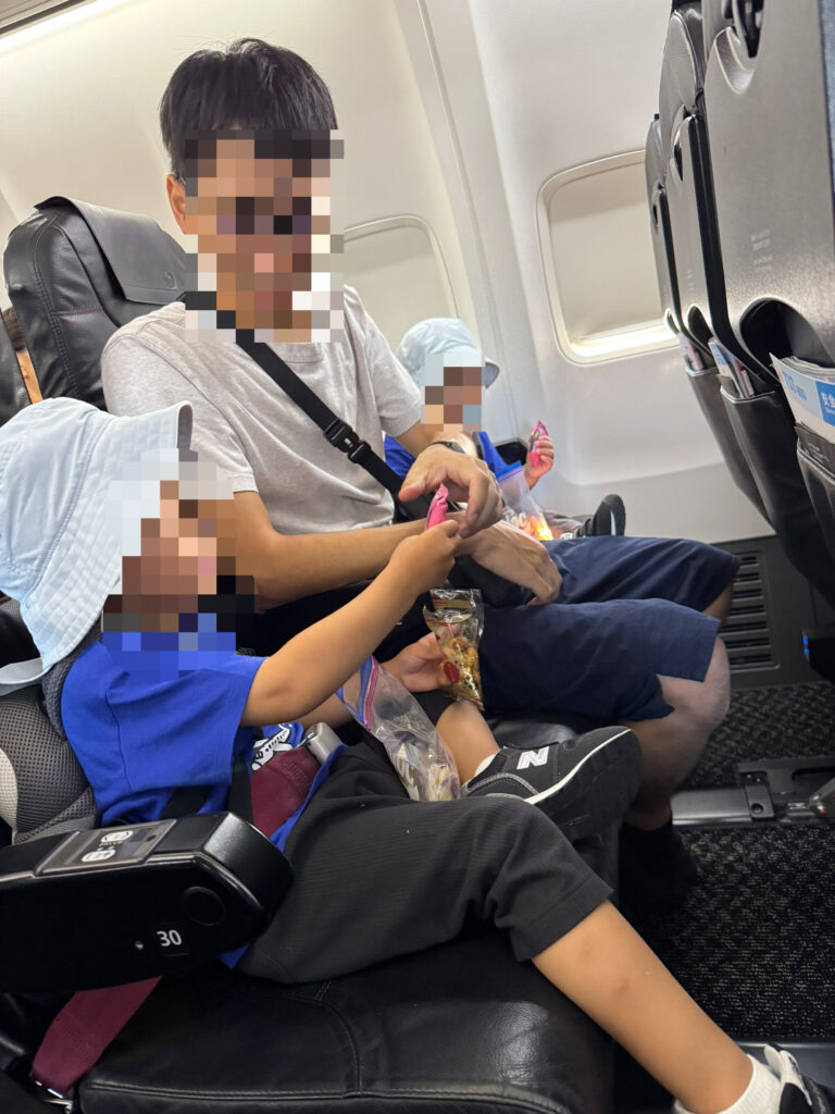 JAL飛行機_3歳双子エコノミー座席横並び